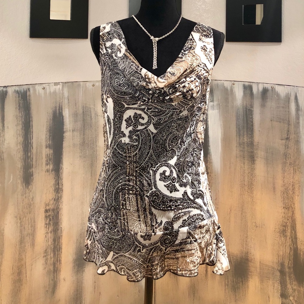 Cache Sleeveless Paisley Top with Beaded Details